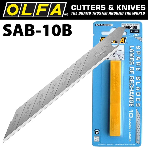 OLFA BLADES FOR SAC1 10/PK BLISTER 9MM SHARPER ANGLED BLADES