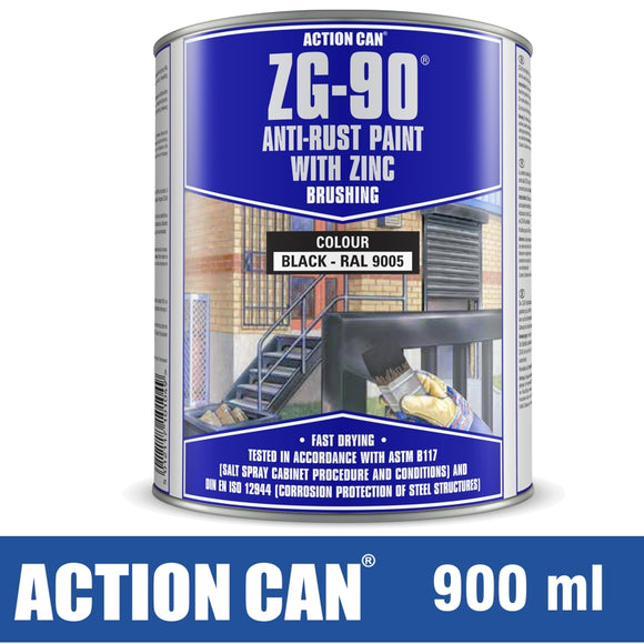 ZG-90 ANTI RUST PAINT BLACK 900ML COLD ZINC GALVANISING RAPID DRY