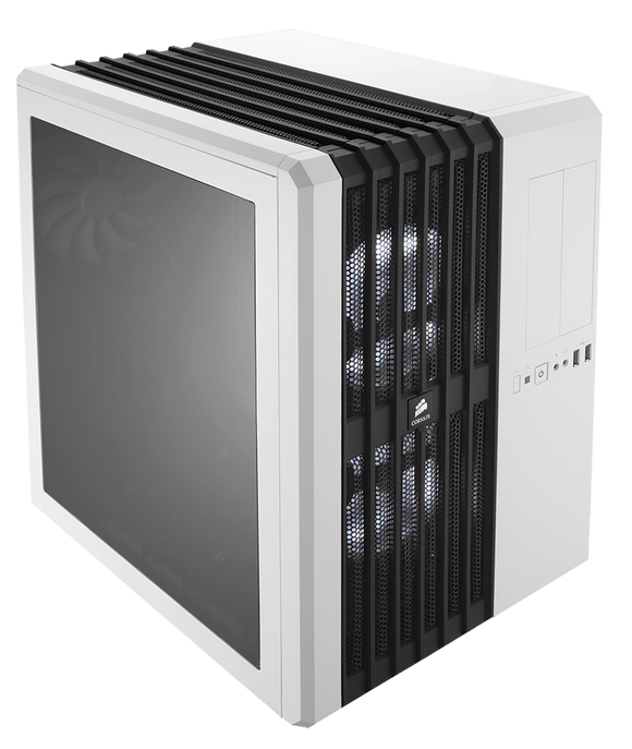 Corsair CC-9011048-WW carbide series air 540 White + Windowed ( full -sized side window ) , with direct airflow path , 2x vertical dedicated component chamber , support upto 360mm radiator ( if one day available ) , black , no psu
