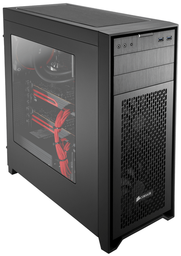 Corsair CC-9011049-WW obsidian series 450D + Windowed side panel - support upto 4x radiators ( 120mm+240mm+280mm+360mm ) , No psu ( bottom placed psu design )