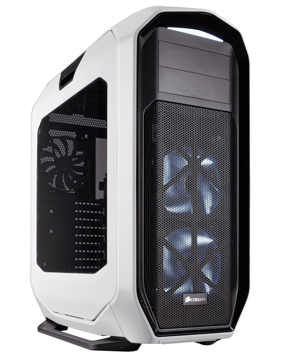 Corsair CC-9011059 graphite 780T - White + blacK with rounded corner + latched windowed side panel + white led + 3-speed fan controller , support upto 2x 360mm radiator , support 355mm long card , no psu ( bottom placed psu design )