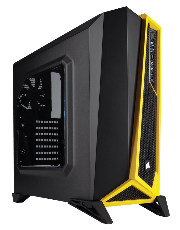 Corsair CC-9011094-WW carbide series spec Alpha windowed Black+Yellow , No psu ( bottom placed psu design )