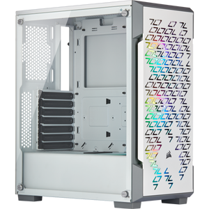Corsair CC-9011174-WW graphite series 220T Rgb Airflow White - frameless tempered glass , steel grill front panel for high airflow , no psu