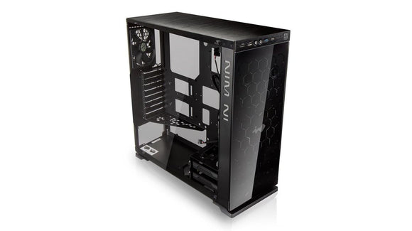 In Win cf05 805 mid tower chassis - 3x tempered glass panels for 270 degree wide-angle visual perspective , white LED side logo
