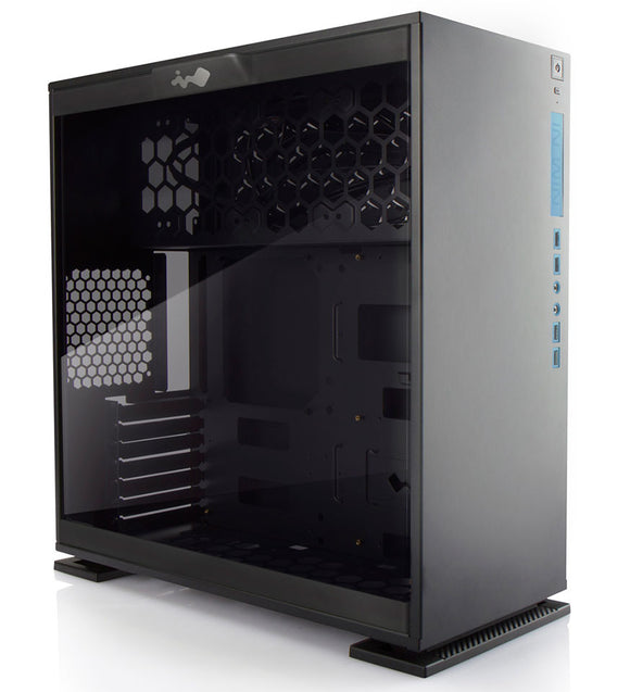 In-Win cf06 303 mid tower chassis - White with tool-less full-sized tempered glass side panel , neon LED logo+i/o panel on fronto panel