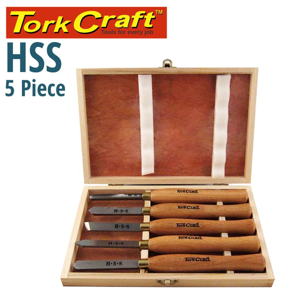 CHISEL SET WOOD TURNING 300MM HSS 5 PIECE WOOD CASE