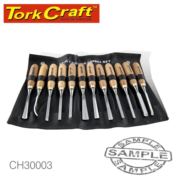 CHISEL SET WOOD CARVING 12PIECE IN LEATHER POUCH