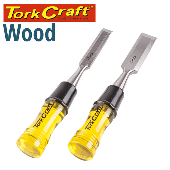 WOOD CHISEL 100MM BLADE 2PC 12/19MM WITH PVC HANDLE