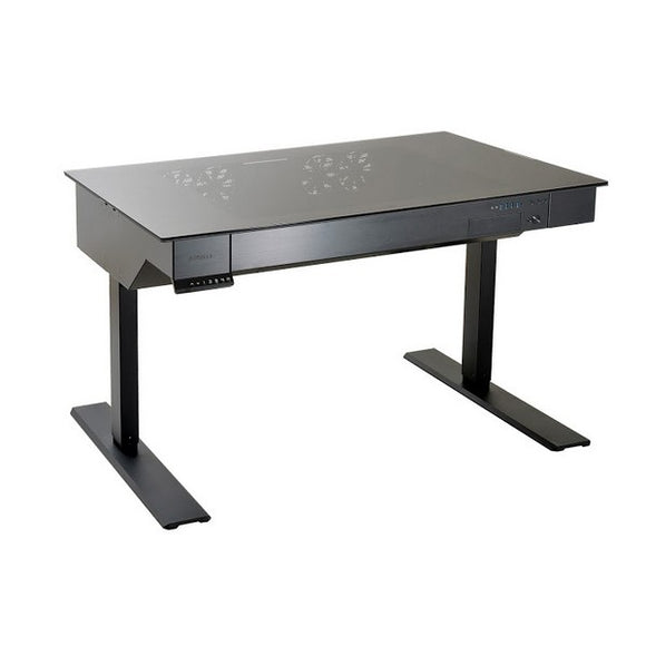 Lian-li DK-04 computer desk- tempered glass desktop + aluminm , with electrical height adjustment system ( 4 settings with memory buttons ) , PW-PCi-E38 PCi-E16x riser cable ( to install VGA card horiziontally )