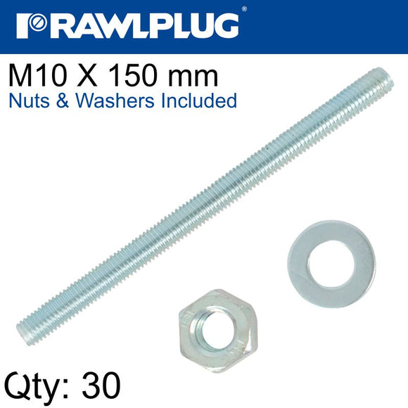 STUD M 10 X 150 X30 PER BOX WITH NUTS AND WASHERS