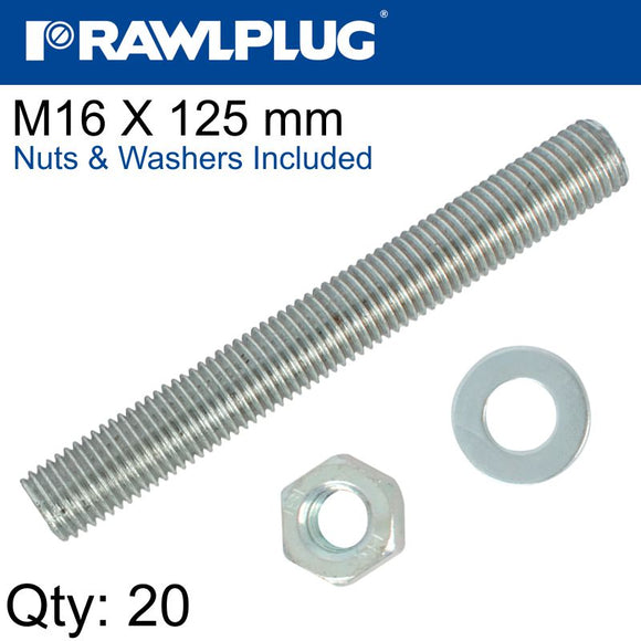 STUD M 16 X 125 X20 PER BOX WITH NUTS AND WASHERS