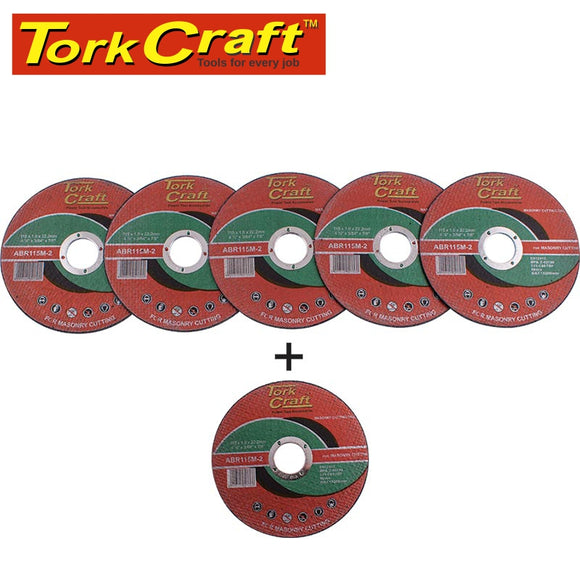 5 + 1 FREE CUTTING DISC FOR MASONRY 115 x 1.0 x 22.2MM