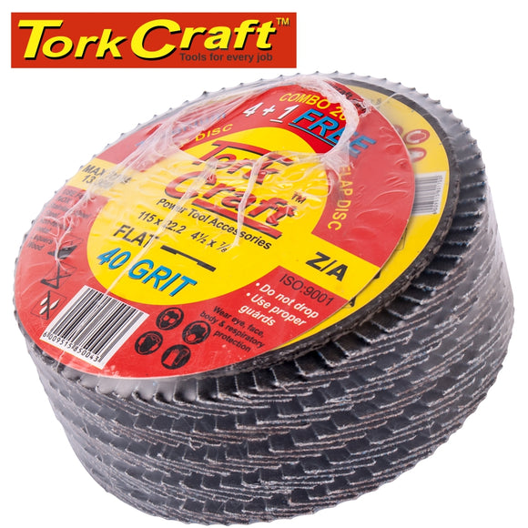 FLAP DISC ZIRCONIUM 115MM 40 GRIT FLAT 4+1 FREE