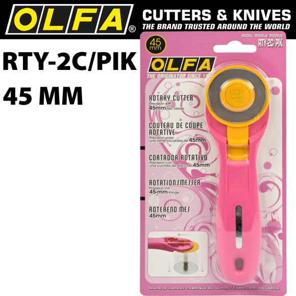 OLFA ROTARY SPLASH CUTTER 45MM BLADE R/L HANDED PINK