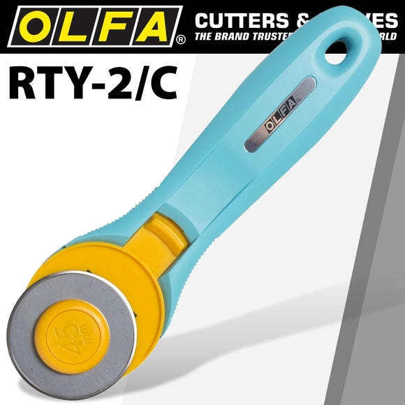 OLFA ROTARY SPLASH CUTTER 45MM BLADE R/L HANDED LIGHT BLUE AQUA