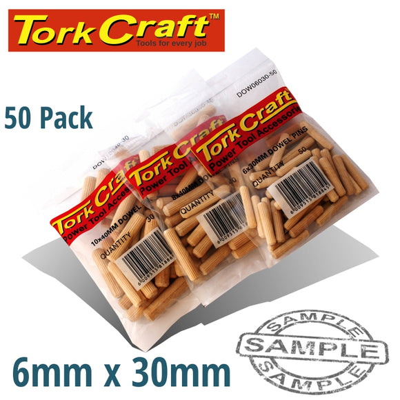 DOWELS 6 X 30MM 50 PER BAG (BIRCH WOOD)