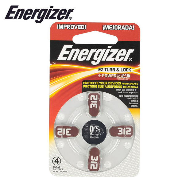 ENERGIZER HEARING AID BATTERY AZ312 BROWN 4 PACK (MOQ 6)