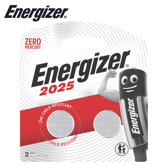 ENERGIZER CR2025 3V LITHIUM COIN BATTERY 2 PACK (MOQ12)