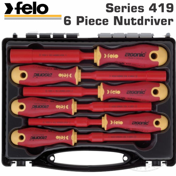 FELO 419 NUT DRIVER SET 6PC ERGONIC INSULATED VDE SL HARD CASE