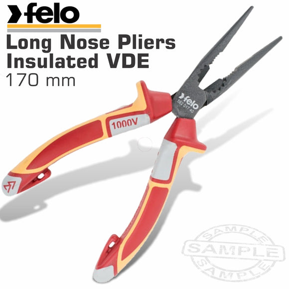 FELO PLIER LONG NOSE 170MM INSULATED VDE