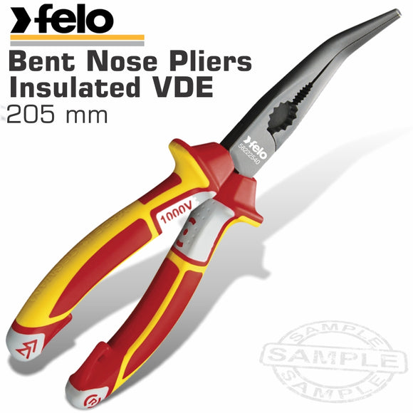 FELO PLIER LONG NOSE BENT 205MM INSULATED VDE