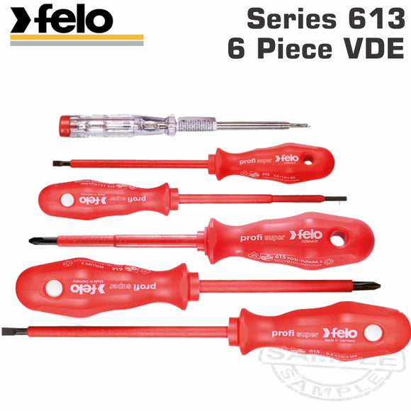 FELO 613 S/DRIVER SET 6PC PROFI SUPER INSULATED VDE SL/PH/MAINS TESTER