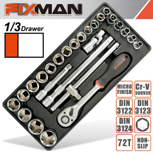 FIXMAN TRAY 26 PIECE 1/2' DRIVE SOCKETS AND ACCESSORIES