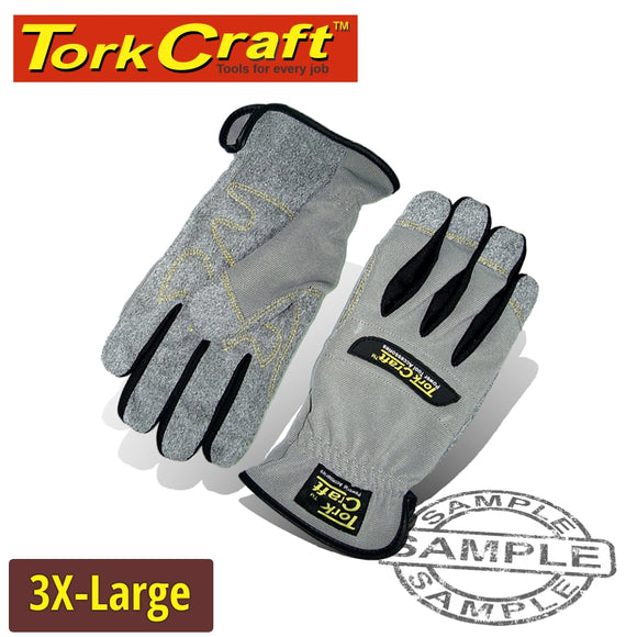 MECHANICS GLOVE 3X- LARGE SYNTHETIC LEATHER PALM SPANDEX BACK