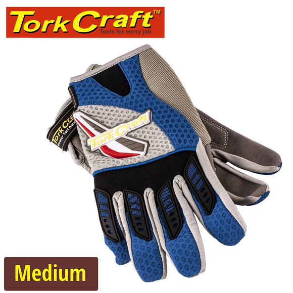 MECHANICS GLOVE MEDIUM SYNTHETIC LEATHER PALM AIR MESH BACK BLUE