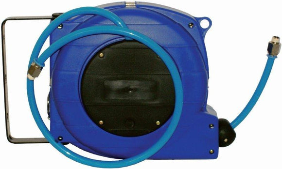 AIR HOSE REEL 9M X 8MM PU HOSE WALL MOUNTED IN PLASTIC CASE