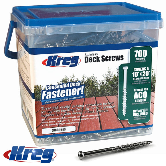 KREG STAINLESS STEEL DECK SCREWS 2' #8 COARSE PAN HEAD 700CT