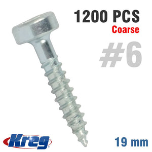 KREG ZINC POCKET HOLE SCREWS 19MM 0.75' #6 FINE THREAD PAN HEAD 1200CT