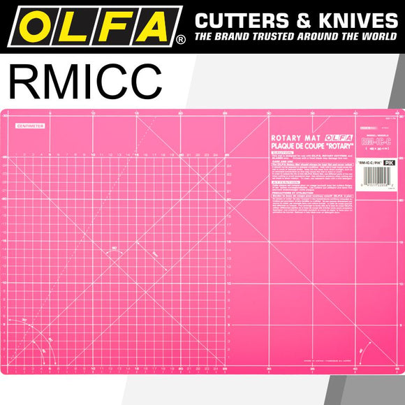 OLFA MAT ROTARY 450 X 300MM METRIC & INCH DOUBLE SIDED PINK