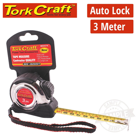 MEASURING TAPE SELF LOCK 3M X 16MM S/S & RUBBER CASING MATT FINISH