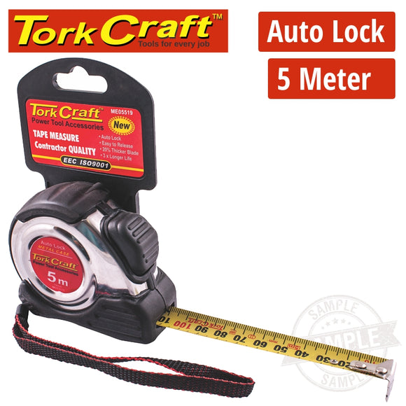 MEASURING TAPE SELF LOCK 5M X 19MM S/S & RUBBER CASING MATT FINISH