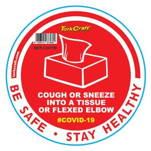 RED COUGH & SNEEZE INTO TISSUE - 170MM ROUND AWARENESS GRAPHIC