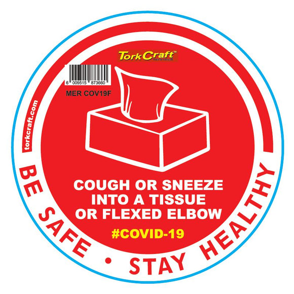 RED COUGH & SNEEZE INTO TISSUE - 170MM ROUND AWARENESS GRAPHIC