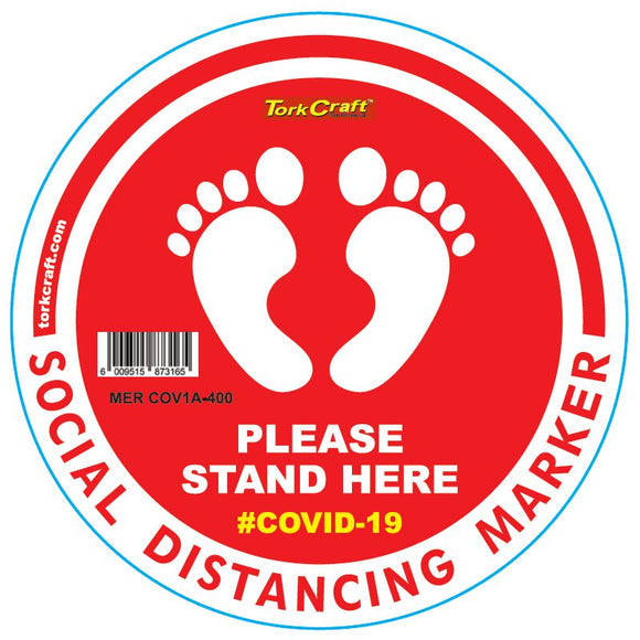RED FEET STAND HERE - 400MM ROUND SOCIAL DISTANCING GRAPHIC