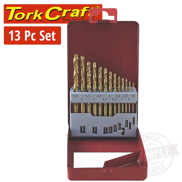 DRILL BIT SET 13PCE TIN. COATED METAL CASE