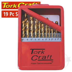 DRILL BIT SET 19PCE TIN. COATED METAL CASE