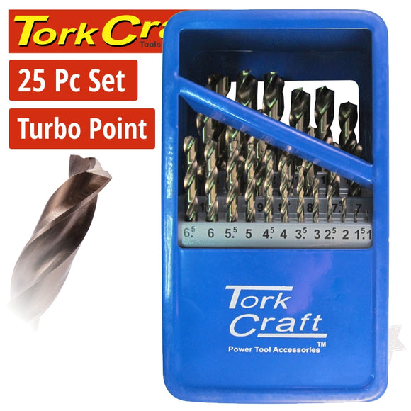 DRILL BIT SET 25PCS 1-13MM x 0.5 MM TURBO POINT