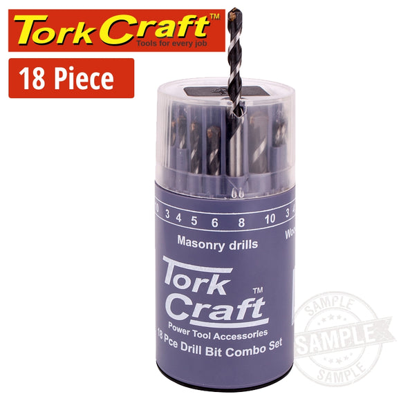 DRILL BIT 18 SET COMBO WOOD + MASONRY + HSS IN PLASTIC CONTAINER