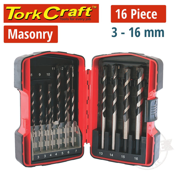 MASONRY DRILL BIT SET 16PC 3 - 16mm IN PLASTIC CASE