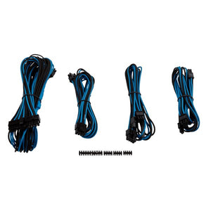 corsair CP-8920150 bLue+blacK premium individually sleeved flexible paracorded modular cable starter kit with 4x cable combs