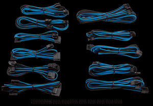 corsair CP-8920157 bLue+blacK premium individually sleeved flexible paracorded modular cable Pro kit with 9x cable combs
