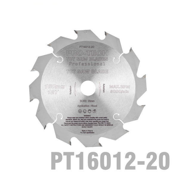 SAW BLADE TCT 160X2.2X20X12T WOOD PROF. PRO-TECH FES. TS55 PW12