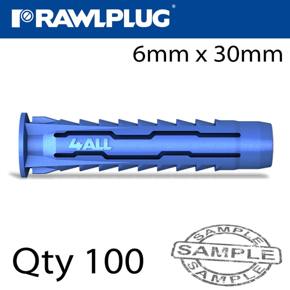 UNIVERSAL NYLON PLUG X6MMX30MM X100-BOX