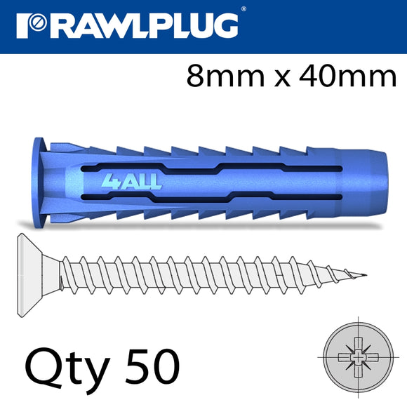 UNIVERSAL NYLON PLUG+SCREWS 8MMX40MM X50-BOX