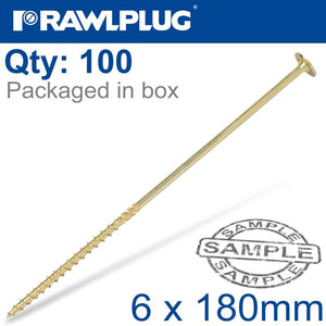 TIMBER CONSTRUCTION SCREW 6X180 MM ZINC PLATED BOX OF 100