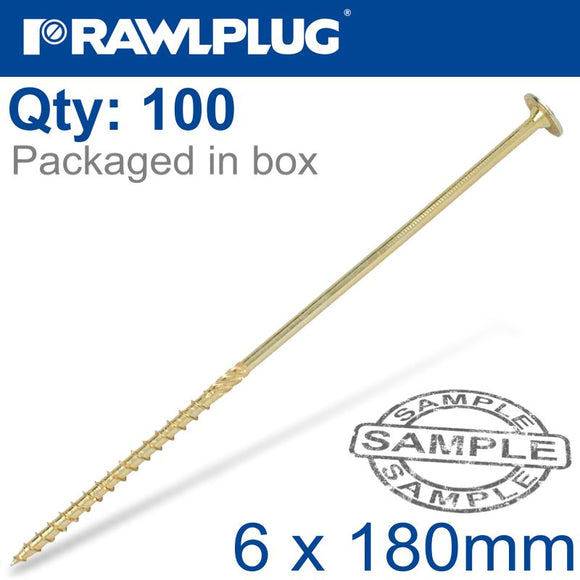 TIMBER CONSTRUCTION SCREW 6X180 MM ZINC PLATED BOX OF 100